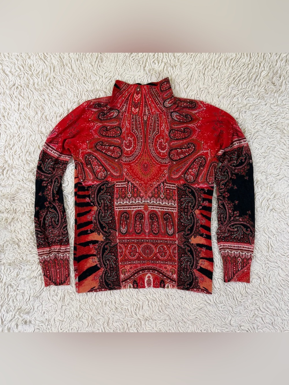 Etro Milano Silk Cashmere Paisley Tiger Stripe Long Sleeve Sweater